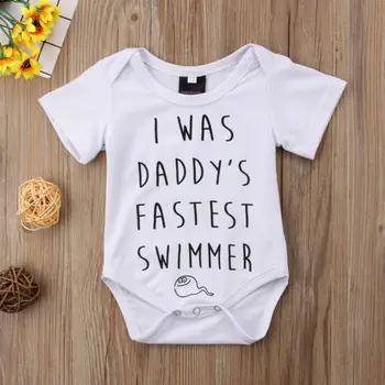 Kūdikiams, Kūdikių Mergaitės Vasaros Romper Berniukų tėtis greičiausias plaukikas Jumpsuit Apranga Playsuit Drabužiai