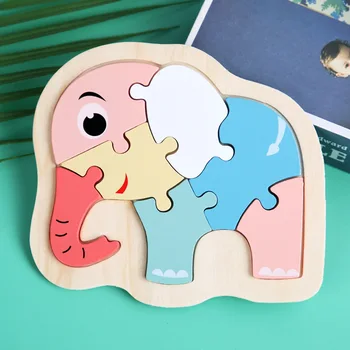 Kūdikių Žaislai, Mediniai 3d Puzzle Animacinių filmų Gyvūnų Intelekto Vaikų Švietimo galvosūkis Vaikams Tangram Formų Mokymosi Juguetes