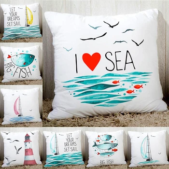 Kūrinys mėlyna jūra stiliumi plaukti spausdinti kokybės sofos pagalvėlė padengti namų dekoratyvinės pagalvės 45x45cm persikų poliesterio pluošto užvalkalas