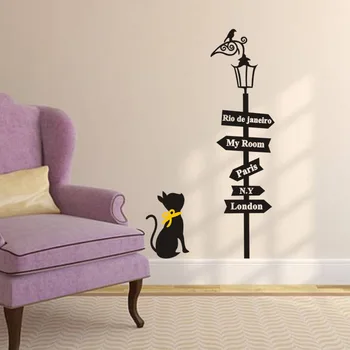 Kūrybiškai pasirašyti cute kačių, paukščių šviesos Siena Lipdukas namų dekoro kambarį animacinių filmų gyvūnų sienos lipdukas paryžius londonas žodžiai jam prilygintą išsilavinimą meno