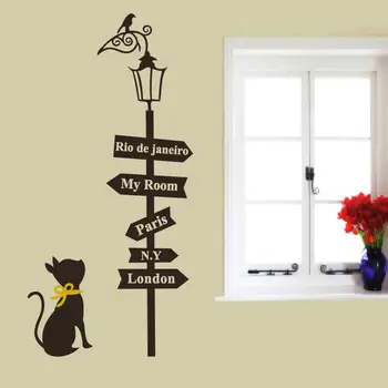 Kūrybiškai pasirašyti cute kačių, paukščių šviesos Siena Lipdukas namų dekoro kambarį animacinių filmų gyvūnų sienos lipdukas paryžius londonas žodžiai jam prilygintą išsilavinimą meno