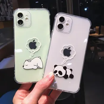 Kūrybos Panda Bear Gyvūnų Telefono dėklas Skirtas iPhone 11 12 Pro Max Mini Aišku, atsparus smūgiams Objektyvo Apsauga, Skirta 