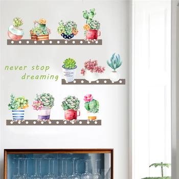 Kūrybos succulents kaktusas puodą augalų sienų lipdukai vaikams kambariai sofa fone namų dekoro sienos lipdukai pvc jam prilygintą išsilavinimą meno plakatai