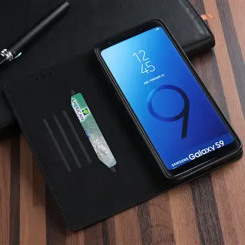 L-FADNUT Anglies Pluošto Flip Case For Samsung Galaxy S20 Ultra 5G S9 Plus Verslo Piniginės Odos dangą, S8, S7 S6 Krašto S5 Neo Minkštas