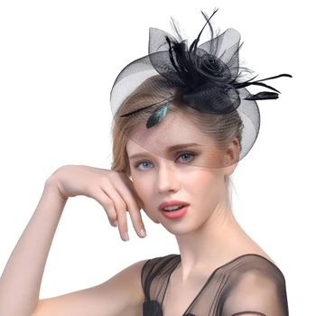 Lady Moterų Fascinator Akių Gėlių Plaukų Įrašą Plunksnų Skrybėlę Vestuves Nuotakos Naujas