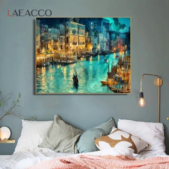 Laeacco Venecija, Naktinio matymo Žinomas Aliejaus Tapybai už Salonas Cuadros Sienos Dekoracija Kūrinys Kambarį Namų Dekoro Sienos Menas