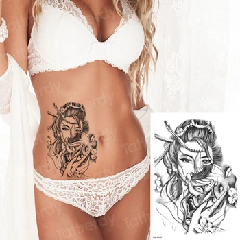 Laikina tatuiruotė geiša japonų mergina, kūno meno, lipdukas kojų atgal tatuiruotės 6pcs/daug vandeniui vandens spalva seksualios tatuiruotės moteris