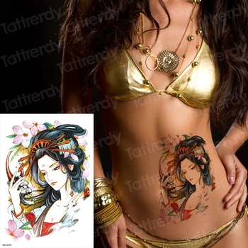 Laikina tatuiruotė geiša japonų mergina, kūno meno, lipdukas kojų atgal tatuiruotės 6pcs/daug vandeniui vandens spalva seksualios tatuiruotės moteris