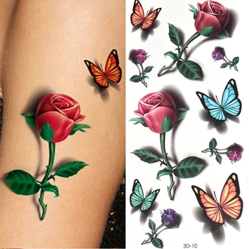 Laikinos Tatuiruotės Lipdukas Moterų Kūno Tatuiruotė Meno, Lipdukas 3D Drugelis Rožių Gėlių, Plunksnų Tatuiruotė Vandeniui Helovinas Dovana