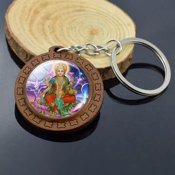 Lakshmi Mediniai Keychain Buda Keyrings Bodhisatvos Dievas Meno Religinių Juvelyrikos Ganesh Key Chain Stiklo, Medienos Pakabukas Amuletas Dovana