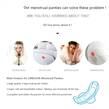 LANGSHA Moterų Nuotėkio Įrodymas, Menstruacijų Kelnaitės Išplėsti Fiziologinių Kelnes Moterų Apatinius Laikotarpį Medvilnės Merginos Vandeniui Kelnės