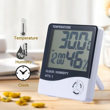 LCD Skaitmeninis Laikrodis-Žadintuvas Temperatūros Drėgmės Matuoklis Patalpų Lauko Termometras su Drėgmėmačiu Atminties Oras Stotis -1 -2