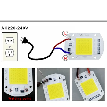 LED, COB lempos Granulių 10W 20W 30W 50W AC 220V 240V IP65 Smart IC nereikia Vairuotojo 