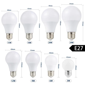 LED Lemputė E27 E14 3W 6W 9W 12W 15W 18W 20W 24W Lampada LED Šviesos AC 220V Bombilla Prožektoriai, Apšvietimas Šalta/Šilta Balta Lempos
