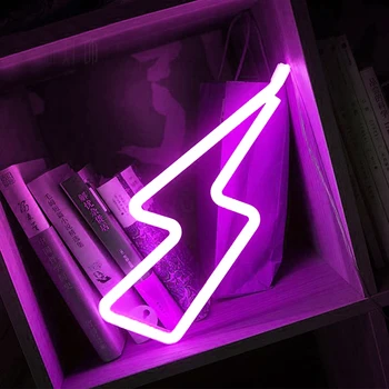 LED Neoninis Ženklas Žaibo Formos USB baterijomis, Naktį Šviesos Dekoratyvinis Stalo Lempa Namų Šalies Kambarį Kalėdų Dovana