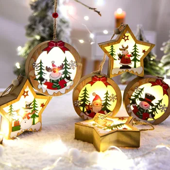 LED Šviesos Kalėdų Eglučių Papuošalai Star Automobilis, Medinės Kabantys Pakabukai Kalėdų Dekoracijas namams Šalies Vaikams Dovanos Medžio Amatai