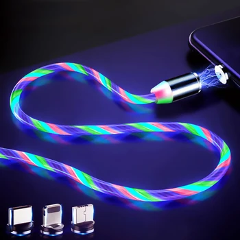LED Švyti Teka Magnetinio Įkroviklio Kabelį Šviesos Apšvietimas Greito Įkrovimo Micro USB 