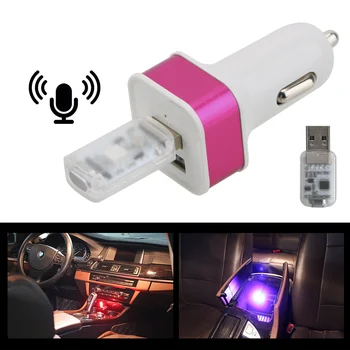 LEEPEE Automobilio LED Šviesos Atmosfera Universalus USB Magija Etapo Poveikį Dekoratyvinės Lempos Cigarečių degiklio Balso ir Touch Kontrolės RGB
