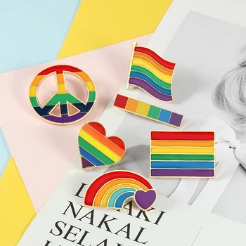 LGBT Dizaino Vaivorykštė Širdies Emalio Smeigtukai Kūrybos Pasididžiavimas Vėliava Taikos Ženklas Pin Drabužius Atvartas Emblemos Sagė Draugystė, Papuošalai, Dovanos