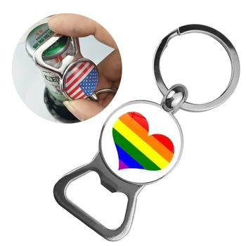 LGBT Gėjų Vaivorykštės Alaus Butelio Atidarytuvas Keychain Stiklo Cabochon Key Chain Mados Juvelyrika Priedai