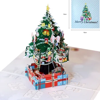 Linksmų Kalėdų Atvirukai 3D Pop-UP Kalėdų Eglutė Korteles Kalėdinė Dekoracija Žiemos Dovana pjovimas Lazeriu Naujųjų Metų Kalėdų Atvirukai