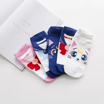 LJIQQ 5 poras moterų kojinės mielas Sailor Moon animacinių filmų kojinės puikus medvilnės kawaii naujas mados mergina kojinės mielas laimingas kojinės