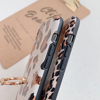 LOVECOM Retro Leopard Žiedo Savininkas Telefono dėklas Skirtas iPhone 12 Mini 12 11 Pro Max XR X XS Max 7 8 6 Plus Atveju, Minkštas Matinis galinis Dangtelis