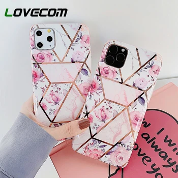 LOVECOM Telefono dėklas Skirtas iPhone 12 Mini Pro 11 Max XR XS Max 7 8 Plius Electroplated Geometrinis Pink Gėlių Minkštas Galinį Dangtelį Coque