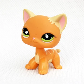 LPS KATĖ Nekilnojamojo pet shop žaislai nuolatinis orange stripe katė su žalios akys senas, retas trumpų plaukų kačiukas Vaikas kolekcines, dovanos