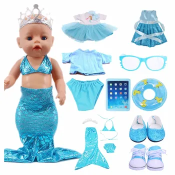 Lėlės Aqua Blue Serijos Disned Elsa Suknelė, Batai Undinė maudymosi kostiumėlį, Tablet PC, 18 Colių Amerikos Lėlė Mergaitė&43cm Baby Naujas Gimęs Žaislas