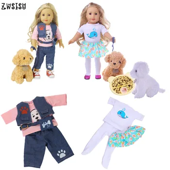Lėlės Drabužių+3 Spalvų Minkštas Pliušinis Žaislas Šuo Su Dubenį Nustatyti 18 Colių American Doll&43 Cm Born Lėlės Gamybos Baby Girl Žaislas