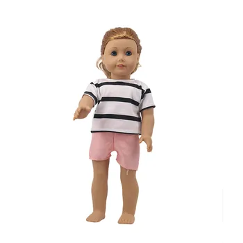 Lėlės Drabužių 6 Stilius 2 Vnt. trumpomis rankovėmis+Kelnės (18 Colių American Doll & 43 Cm Baby Doll Gamybos Mergaitės Žaislas Priedai