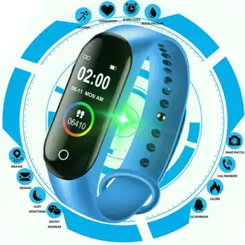 M4 Smart Silikono Watchs Sporto Rankogaliai Moterims, LED Ekranas Fitneso Traker Bluetooth Vandeniui Lady Watchs Sportas + Dirželis
