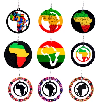 Madinga Didelės Gamtos Mediniai Auskarai Dažytos Spalvinga Pareiškimą Boho Bižuterijos Afrikos Žemėlapis Lašas Auskarai Dovanos Moterims