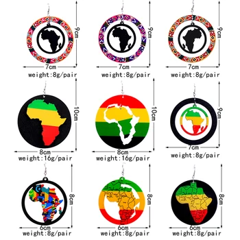 Madinga Didelės Gamtos Mediniai Auskarai Dažytos Spalvinga Pareiškimą Boho Bižuterijos Afrikos Žemėlapis Lašas Auskarai Dovanos Moterims