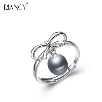 Madinga Gėlo vandens black pearl ring moterų gamtos perlas su 925 sterlingas sidabro vestuvinis žiedas papuošalai geriausia vestuvių dovana
