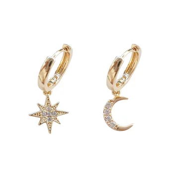 Madinga kubinis cirkonis aukso moon star tabaluoti auskarai mados prabangių mažas hoopas auskarai moterims korėjos papuošalai 2020 m.