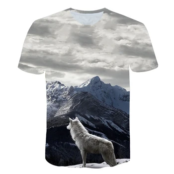 Mados Berniukai Viršūnes Wolf 3D Print T-Shirt Cool Juokingi Marškinėliai trumpomis Rankovėmis Viršūnes Marškinėlius Mergaitė Gyvūnų Spausdinti marškinėliai vaikams 3-15Y