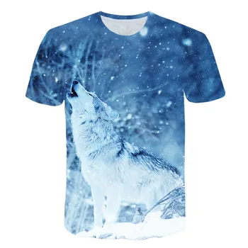 Mados Berniukai Viršūnes Wolf 3D Print T-Shirt Cool Juokingi Marškinėliai trumpomis Rankovėmis Viršūnes Marškinėlius Mergaitė Gyvūnų Spausdinti marškinėliai vaikams 3-15Y