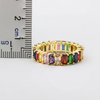 Mados Bohemijos Plonų Batono Vario CZ Aukso Rainbow Ring Moterų Žavesio Žiedai Cirkonis Juvelyriniai dirbiniai Moterims, Dovanos Vestuvių Metinėms