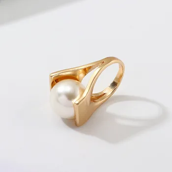 Mados Didelis Perlų, Aukso Spalvos Metalo Žiedas Tuščiaviduriai Perdėta Dizaino Piršto Žiedai, Moterų, Merginų Grupė Vestuvių