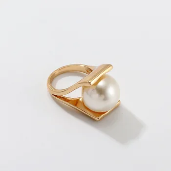Mados Didelis Perlų, Aukso Spalvos Metalo Žiedas Tuščiaviduriai Perdėta Dizaino Piršto Žiedai, Moterų, Merginų Grupė Vestuvių
