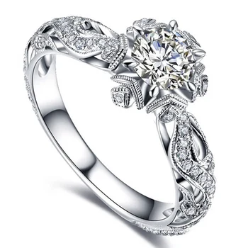 Mados Elegantiškas Apakinti Gėlės Žiedą, Moterims, Klasikinis CZ Cirkonis Jubiliejų Žiedas Delicated Kristalų Vestuvių, Sužadėtuvių Žiedai