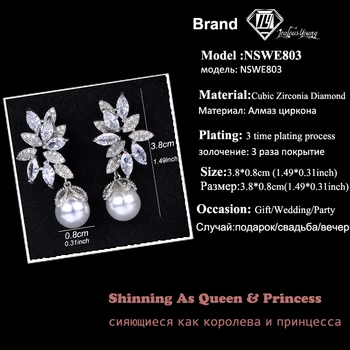 Mados Elegantiškas Moterų Papuošalai Balto Aukso CZ Lašas Earings Su Perlų Gėlių Auskarai Moterims, Dovana