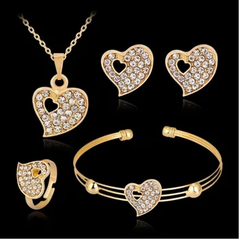 Mados inkrustacijos kristalų persikas širdies tuščiaviduriai aukso papuošalų rinkinys moteris korėjos stiliaus naujas vestuvių puotą papuošalai dovana karšto pardavimo