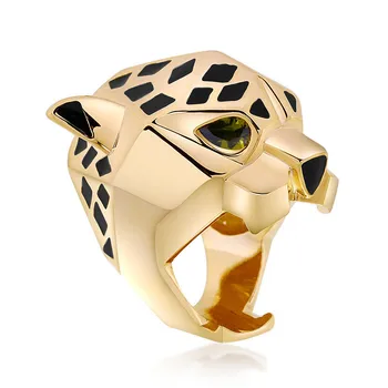 Mados Kokybės Aukso Leopard Vyras Moteris Kokteilis Pareiškimą Žiedas Žalia Cirkonis Akis