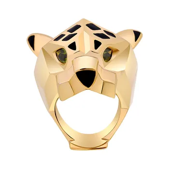 Mados Kokybės Aukso Leopard Vyras Moteris Kokteilis Pareiškimą Žiedas Žalia Cirkonis Akis