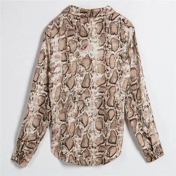 Mados Leopard Gyvatės Odos Spausdinti Palaidinės Moterų Prarasti Ilgomis Rankovėmis Marškinėliai Topai Streetwear Elegante V-Kaklo Blusas