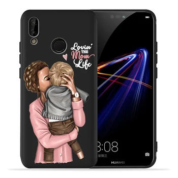 Mados Mam Super Mama Baby Girl Black Telefoną Atveju Huawei P40 30 Lite Pro P20 P10 lite Mate 20 Lite soft case Cover Etui