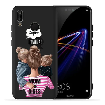 Mados Mam Super Mama Baby Girl Black Telefoną Atveju Huawei P40 30 Lite Pro P20 P10 lite Mate 20 Lite soft case Cover Etui